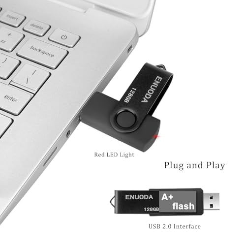 128GB Flash Drive ENUODA Thumb Drive 128GB Swivel Design USB 2.0 Memory Stick Data Storage Jump Drive Pen Drive for Laptop PC Computer (1 Pack, Black)