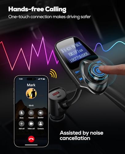 Nulaxy 2026 KM18 Upgraded 48W Bluetooth 5.4 Car FM Transmitter, Fast Charging PD30W+QC3.0 18W, 1.44" Screen Flexible Gooseneck, Radio Adapter for Hands-Free Call & Music via BT/FM/AUX/TF, Cars Trucks
