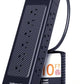 Surge Protector Power Strip/Heavy Duty 10ft Extension Cord with Multiple outlets/High Joules Protection (4800J)/18AC/1875W/15A/Usb A+C(PD20W),Flat Plug,Commercial,Industrial,Office,Home,Black