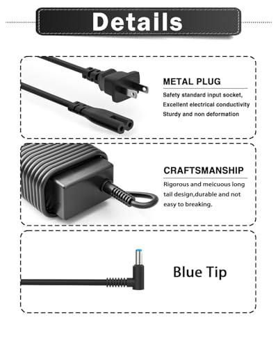 45W 19.5V 2.31A Charger Compatible with HP Laptop Computer, Pavilion x360 11 13 15, Zbook 14u G4 G5 15u 15, Notebook 14 15 17, Stream11 13 14, ProBook, EliteBook Smart Blue Tip Power Adapter