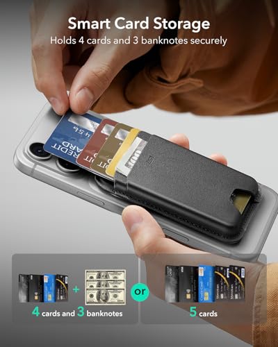 ESR for MagSafe Wallet, 5-Card Holder With RFID Blocking, MagSafe Sticker Included, Slim Magnetic Wallet for iPhone 17/16/15/14/13/12 Series and Selected Samsung Devices, Not for 13/12 Mini, Black