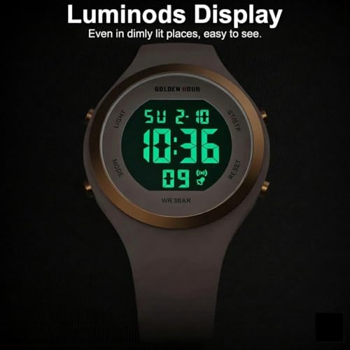 GOLDEN HOUR Waterproof Sport Women's Digital Chronograph Silicone Strap Watch