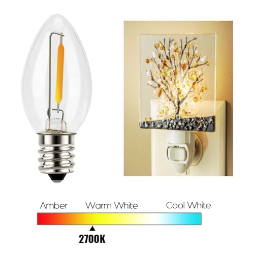 Emotionlite Night Light Bulbs, C7 Candelabra LED Light Bulbs, E12 Chandelier Base, 4W 5W 6W 7W Incandescent Equivalent, Warm White, 2700K, Clear, 4 Pack