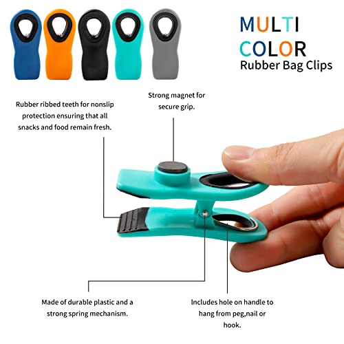 Chip Clips Bag Clips Magnetic Bread Bag Food Package with Silicone Textured Mouth, 10 Pieces in 5 Colors