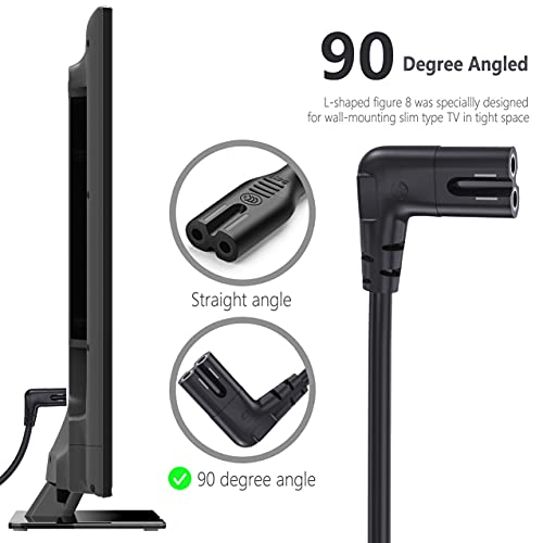 TV Power Cord Compatible with Samsung TV, Ancable 12-Feet 90 Degree Angled 18AWG 2-Prong to L-Shaped C7 Power Cord Compatible with Samsung Philips Toshiba LG Sony Sharp Panasonic Vizio LED T V Sky Box