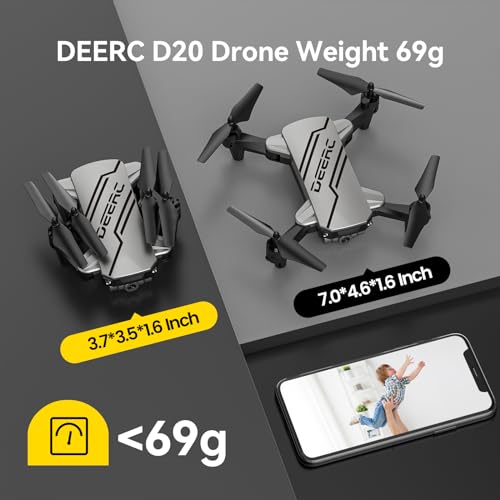 DEERC D20 Mini Drone for Kids with 1080P HD FPV Camera Remote Control Toys Gifts for Boys Girls with Altitude Hold, Headless Mode, One Key Start Speed Adjustment, 3D Flips 2 Batteries, Silver