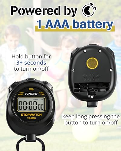 TPNEG Simple Stopwatch Timer - Easy to Use, Set Up, Read, and Carry - Large Display - On/Off, AAA Battery - Ideal for Coaches, Track and Field, Soccer Referees, Sports, Classroom