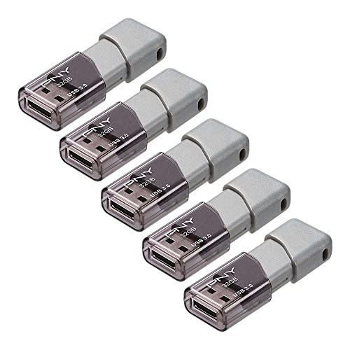PNY 32GB Turbo Attache 3 USB 3.0 Flash Drive, Grey (Pack of 5)