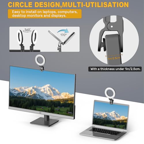 Anautin Ring Light for Video Conference Lighting,360°Adjustable,Portable LED Video Conference Lighting for Monitor,Laptop&Desktop Computer,Streaming Light for Zoom Meetings, Selfie Makeup, Video Calls