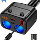 180W Retractable Car Charger Cigarette Lighter Splitter, 5 in 1 USB Fast Car Phone Charger with Retractable Cable 2 USB Ports, 2 Cigarette Lighter Socket with Separate Switch LED Voltmeter