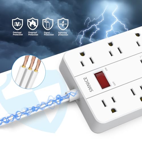 Power Strip with USB,Surge Protector Flat Plug with 8 Widely Spaced Outlets and 6 USB Ports(1 USB C), 5ft Extension Cord Wall Mountable Phone Tablet Laptop Computer Multiple Devices