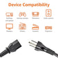 Basics Replacement Power Cord for Computer, Monitor, TV, Printer, PC, 3 Prong, 18 AWG, 125 Volts, 10 Feet, Black