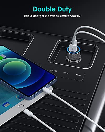 iPhone Car Charger,USB C Fast Car Charger[Apple MFi Certified] Apple Car Charging 38W Dual Port CarCharger Cigarette Lighter Adapter 2x3ft PD&QC 3.0 Lightning Cable for iPhone 14/13/12 Pro/11/Airpods