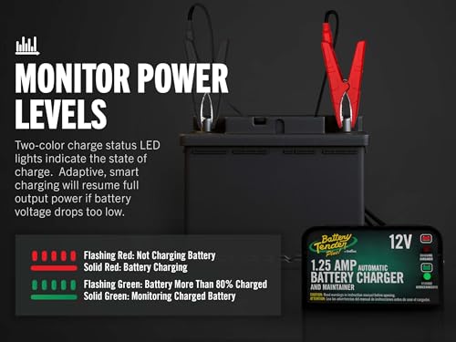 Battery Tender Plus 12V 1.25 AMP Car & Motorcycle Battery Charger and Maintainer, Float Charge for Automotive, and ATVs - Smarter Than a Trickle Charger