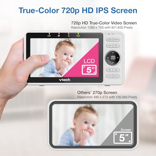 VTech VM901 Smart WiFi Baby Monitor – 1080p Camera, 5" HD Screen, Remote Pan Tilt Zoom, Free App, Night Vision, No Subscription