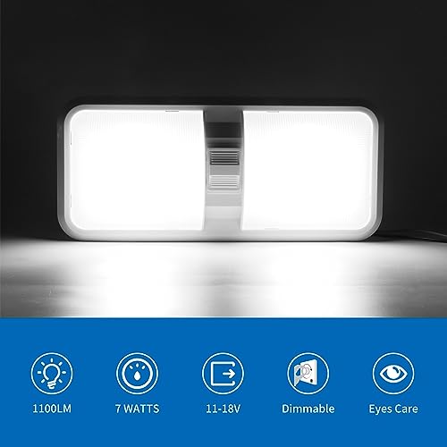 RVZONE 12V Led RV Ceiling 1100 Lumen Double Dome Light | RV Interior Lighting Fixture with ON/Off Switch for RV Trailer Camper Truck Van Boat Car (5 Pack Natural White 4000-4500K)