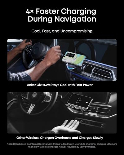Anker  MagSafe Car Mount Charger, Qi2 25W Certified Wireless Car Charger with AirCool, Strong Magnets, Air Vent Mount for iPhone 17-12 Series