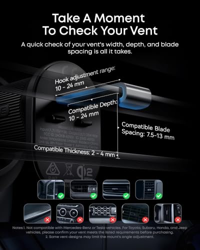 Anker  MagSafe Car Mount Charger, Qi2 25W Certified Wireless Car Charger with AirCool, Strong Magnets, Air Vent Mount for iPhone 17-12 Series