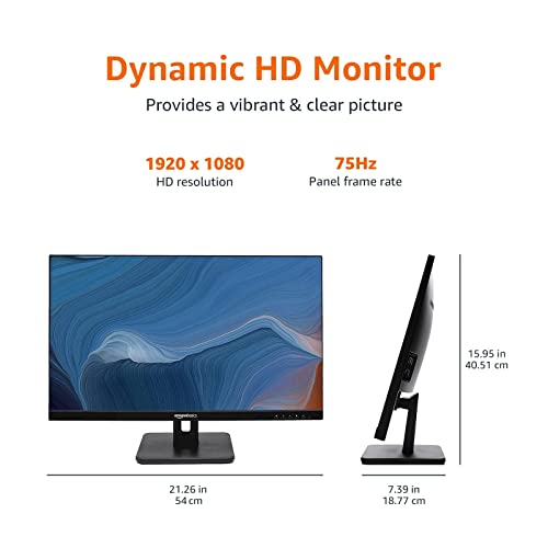 Basics 24-inch Full HD IPS Monitor, 75 Hz, 1080P, HDMI, Display Port and VGA Input, Adjustable Stand, VESA Compatible, Built-in Speakers for Office and Home, Black