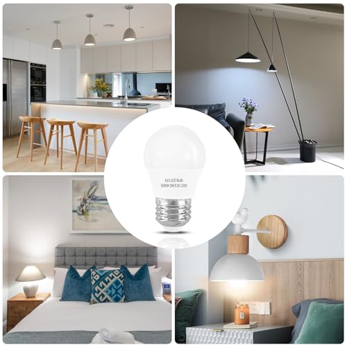 LED Refrigerator Light Bulb 2 Pack，Daylight White 5000K 120V 40W Equivalent Appliance Bulb，A15 5W E26 Base Waterproof Fridge Light Bulbs for Freezer Home Lighting,Small Light Bulb,Dimmable