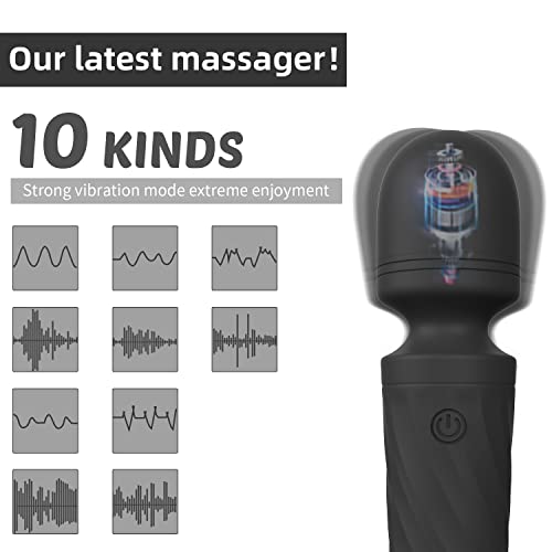 Handheld Personal Mini Massager Tool– Waterproof, USB Rechargeable, 10 Vibration - Perfect on Back Legs Hand Pains and Sports Recovery(Black)