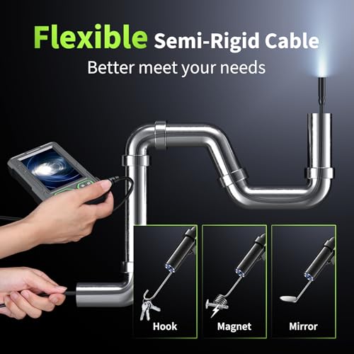 Endoscope Camera with Light, 4.3" Inspection Camera, 1920P HD Borescope with 8 LED Lights, IP67 Waterproof Snake Sewer Tools, 16.4ft Semi-Rigid Drain Endoscope Cool Gadget (Green)