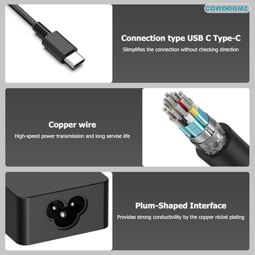 65W USB C Laptop Charger Compatible with Lenovo ThinkPad X1 X13 T14 T15 E14 E15 T480s T490 E480 Yoga 7i 9i Thinkbook 13s 14 15 16 Plus G4 65W 45W Computer Charger USB Type C AC Power Adapter