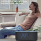 Odokee Wireless Charging Alarm Clock Radio: Qi Certified Fast Wireless Charger for iPhone Samsung - 10W Stereo Bluetooth Speaker - Dimmable Digital Clock with FM Radio for Bedroom Black