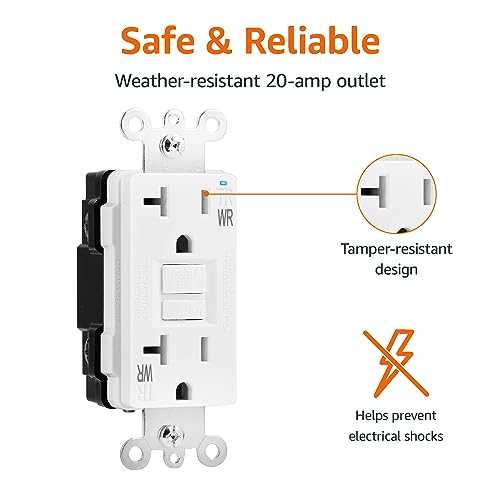 Basics Weather-Resistant Tamper-Resistant GFCI Receptacle with LED Indicator, Self-Test Feature, Ground Fault Circuit Interrupter for Indoor or Outdoor Use, 20 Amp, White