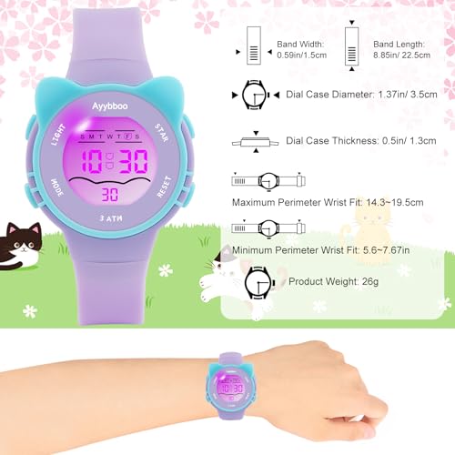 Kids Digital Analog Watches for Girls Boys, 7 Color Lights Waterproof Cute Wristwatches for Kids with Alarm Stopwatch, Great Present for Girls Boys Ages 5-13