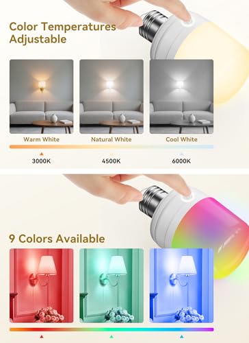 Minetom E26 Rechargeable Light Bulbs with Remote and Timer, Battery Backup Bulb with 12 Colors and Brightness Dimmable, 2300mAh 40W Equivalent LED Light Bulbs for Lamps Sconces Camping, 2 Pack