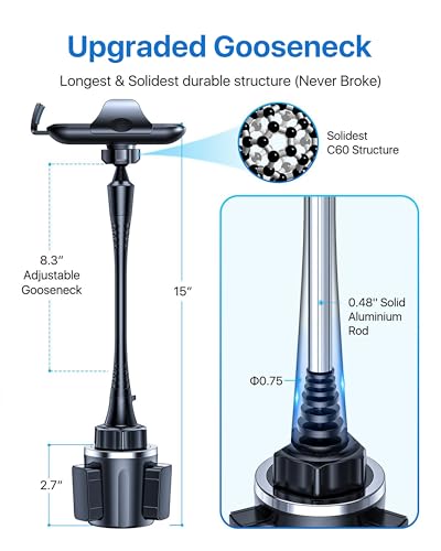 andobil Upgraded 15" Cup Holder Phone Holder, 【Solidest & Adjustable】 Military-Grade Long Gooseneck Cup Phone Holders for Your Car Truck, Car Phone Holder for iPhone 17 Pro Max 16 15 14/Samsung/Pixel
