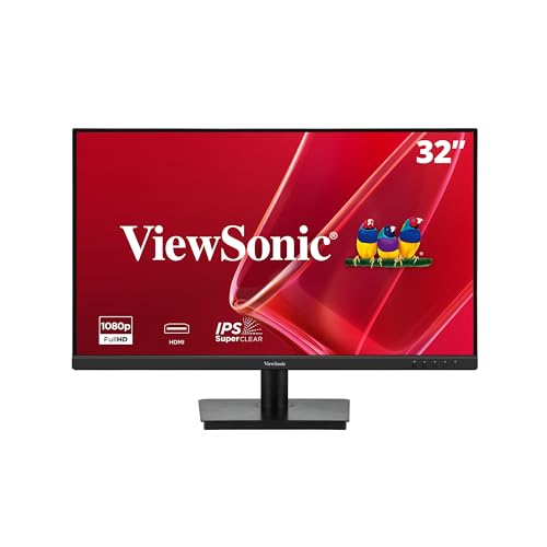 ViewSonic 32 Inch FHD 1080p IPS Computer Monitor, 75Hz Frameless Desktop Monitor with Built-in Speakers, Flicker-Free, Front Controls, HDMI and VGA for Home Office Productivity