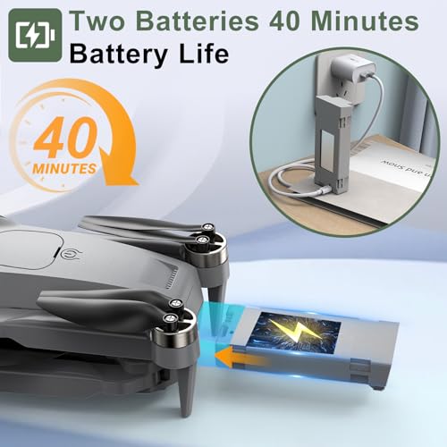 PRO Drone with Camera for Adults 4K,Brushless Motors Drone for Kids Beginners,40mins Flight Time with 2 Batteries,FPV Foldable RC Quadcopter,Toys Gifts for Teen Boys Girls, Beginner（Grey）