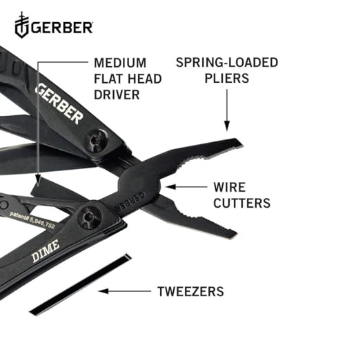 Gerber Dime 12-in-1 Mini Multitool Pliers, Pocket Knife,Bottle Opener,Black
