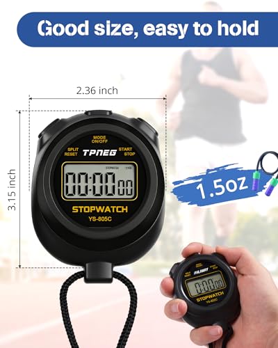 TPNEG Simple Stopwatch Timer - Easy to Use, Set Up, Read, and Carry - Large Display - On/Off, AAA Battery - Ideal for Coaches, Track and Field, Soccer Referees, Sports, Classroom