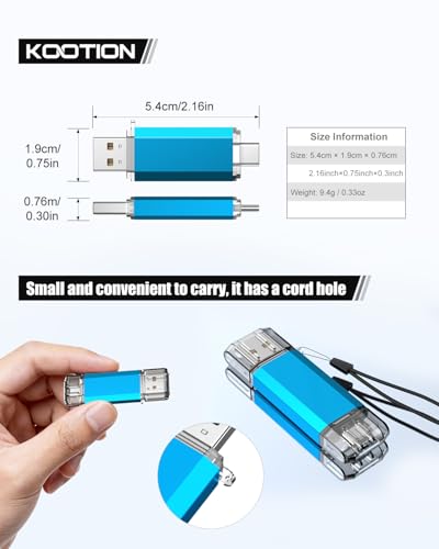 KOOTION USB C Flash Drive 32GB 2 in 1 OTG USB 3.0/Type C Thumb Drive Dual Drive USB C Memory Stick for Smartphone Laptop Tablet PC, Blue