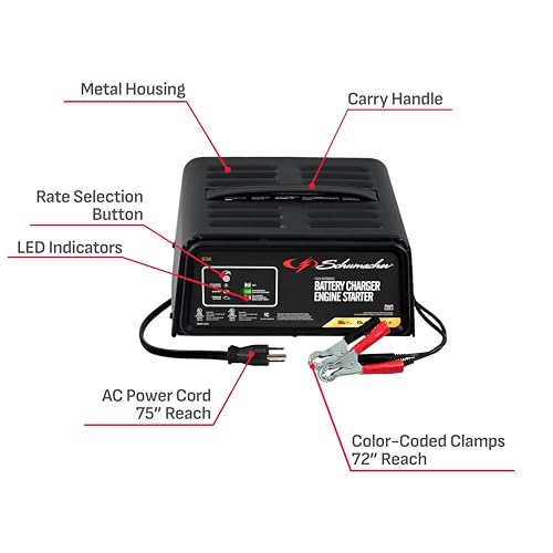 Schumacher Electric 50A 12V Car Battery Charger, Engine Starter & Maintainer - Fully Automatic Battery Charger for Cars, Trucks & RVs - 6A Charge/ 2A Maintain & 10A Boost Modes - SC1361