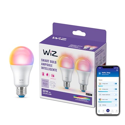 WiZ Connected Smart Light Bulbs, 2-Pack, Color A19 60W 800LM E26 Indoor LED Lights, Smart Bulbs with Motion Detection, Control with Voice or App