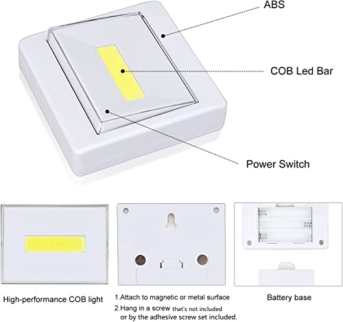 TBTeek Closet Light, Super Bright, Battery Operated, Stick Anywhere, 200 LM Cob Led Lamp, Light Switch Nightlight, Tap Lights for Closet, Shed, Attic, Emergency (4 Pack)