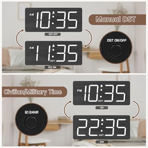 DreamSky Wooden Digital Alarm Clock for Bedroom - Loud Alarm Clock for Heavy Sleepers with Volume Control, Desk Clocks for Living Room with Large Numbers, Dimmer, DST, Wood Decor (Plug in Clock)