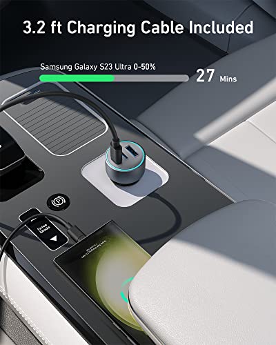 Anker USB-C Car Charger, iPhone 17 Car Charger, 67W 3-Port Compact Fast Charger, 535 Car Adapter with PIQ 3.0 for iPhone 17/16/15/14 Series, Galaxy S25/24/23, MacBook, iPad, and More (Cable Included)