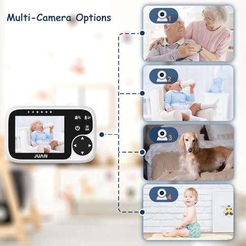 JUAN Baby Monitor with Camera and Audio, No WiFi 100% Private, 3500mAh Long Battery, 1000ft Range Connection, Remote Pan-Tilt-Zoom, Crystal Night Vision, 2-Way Talk for Newborn Infant