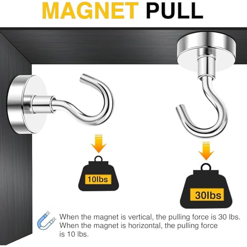 DIYMAG Magnetic Garage Hooks 6 Pack 30lbs 2026 Cruise Cabin Ship Essentials N52 Hook Heavy Duty Strong Magnets Fridge for Classroom Wall Mount Kitchen Grills Silver