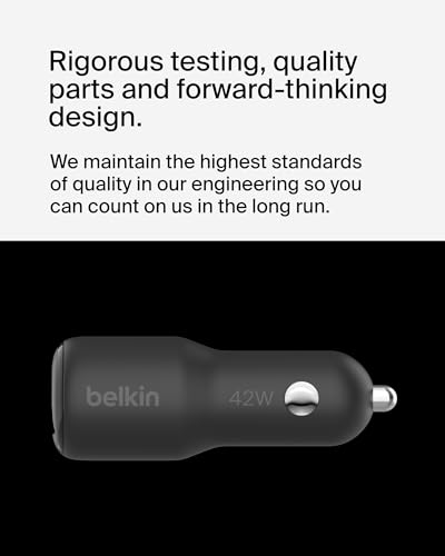 Belkin BoostCharge 42-Watt Dual Port Fast Car Charger w/30W USB-C & 12W USB-A Ports for iPhone 16, 16 Pro, Galaxy S26, S25, Pixel 10 & 9, Nintendo Switch 2 & More - Black