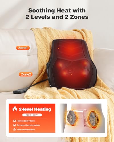 Boriwat Neck Massager with Heat, Back Massager & Deep Tissue Massager, 3D Kneading Massage Pillow for Neck, Back, Shoulder, Leg, Gifts Men Women Mom Dad, Stress Relax at Home Office and Car (Brown)