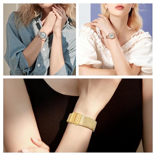 TIMEURE Pedometer Watch for Women, Step Counter Watch, No App or Charging | No App No Charging, with step, calorie and distance tracking, a steel mesh band and up to 12 months of use
