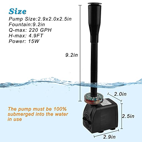 DOMICA 15W 220 GPH Submersible Fountain Pump with LED Light (800L/H), Ultra Quiet Adjustable Water Pump for Water Feature, Hydroponics, Garden, Pond, Aquariums, Fish Tanks, Indoor Outdoor Fountain