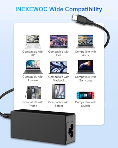 USB C Laptop Charger 45W Compatible with hp chromebook/Spectre X360, Lenovo ThinkPad/Yoga, Dell Chromebook/Latitude, Acer, Asus, Samsung, Google Series Universal Chromebook Type C Power Cord