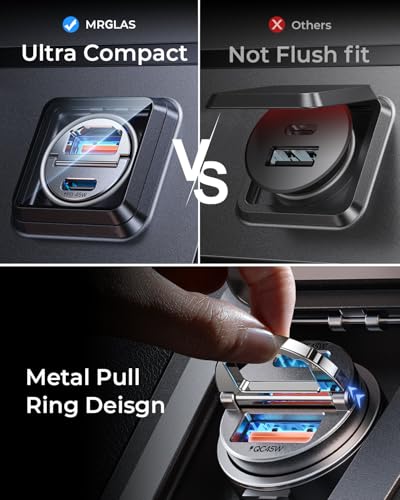 MRGLAS 90W USB C Car Charger Fast Charging,[Invisible Design] All Metal Car Charger USB C PD45W+QC3.0 Dual Port Cigarette Lighter RV Power Adapter for iPhone 17 16 Pro Max 15 Samsung S26 S25 Ultra